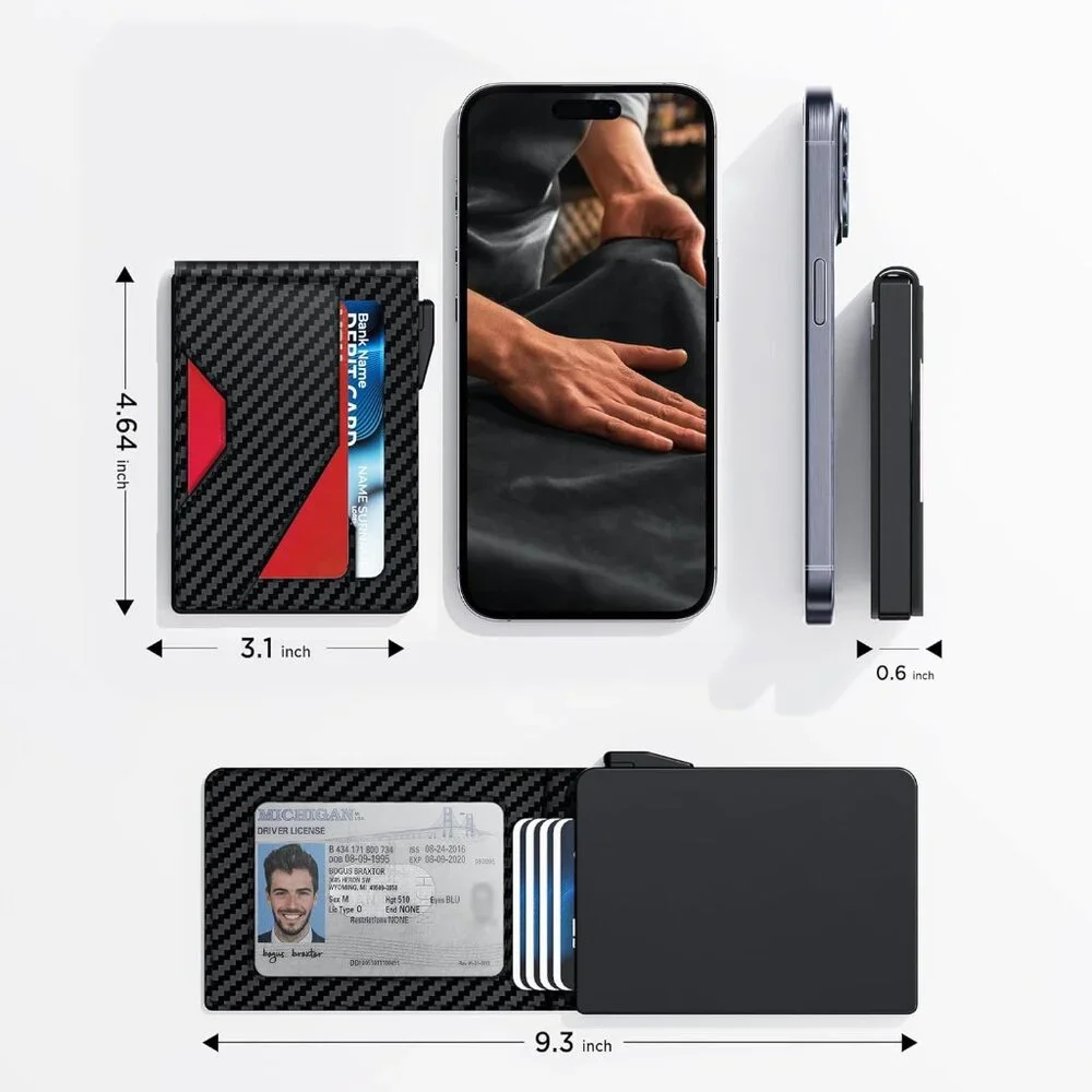 Slim Leather Men's Wallet with Cash Slot, Pop-up Card Slot with ID Window